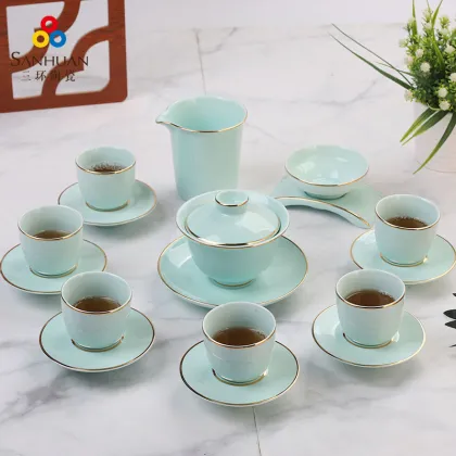 Qingci Gold Line 18-Piece Gongfu Tea Set for Home Use