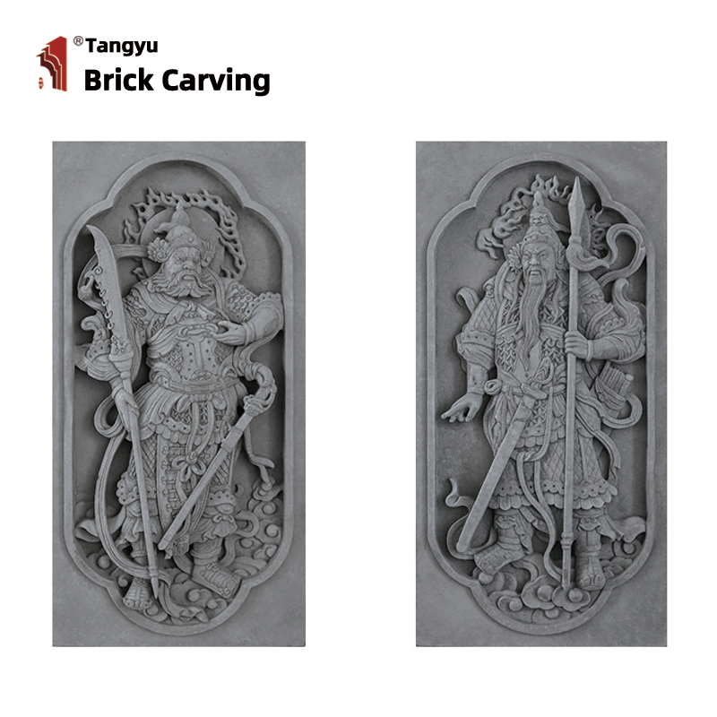 A pair of brick carved door god statues