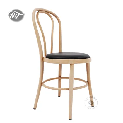 Antique Metal Woodgrain Thonet Dining Chairs with Leather Pads