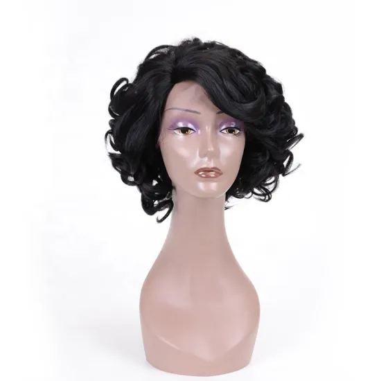 Aishili Wholesale Lace Front Wig Short Black Synthetic Wigs Lace Frontal Wig Spring Curly And Deep Wave For Women