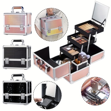 Three-Layer Foldable Multifunctional Makeup Box: The Ultimate Portable Travel Cosmetics Case with LED Mirror