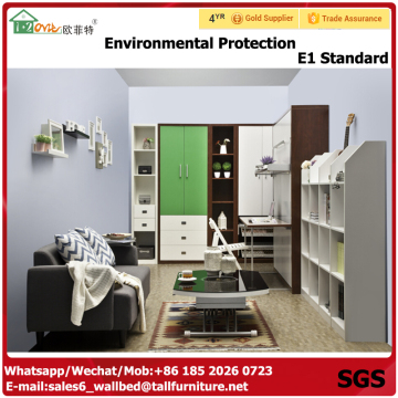 Multifunctional space saving manual adjustable hidden bed with wardrobe