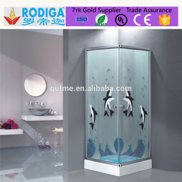 AUTME with Art Glass Dolphin Pattern Colorful Shower Enclosure Simple Shower Room