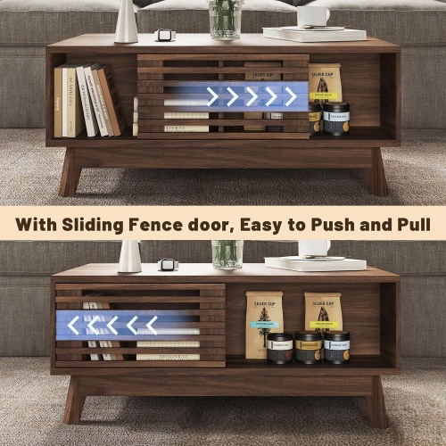 Rectangular Fluted Coffee Table with Lift Top