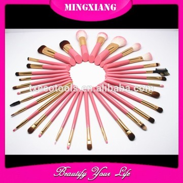 32pcs Professional goat hair and wood handle makeup brush set with pouch