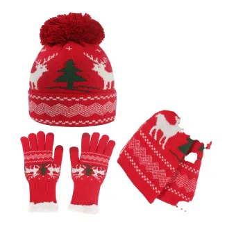 2024 Winter Christmas Beanie Scarf and Gloves 3-Piece Set Gift for Xmas