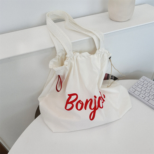 French Logo Reusable Portable Custom Drawstring Cotton Bag