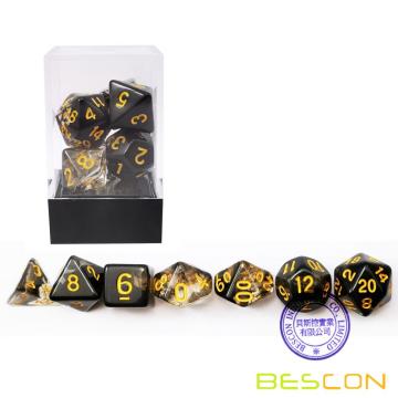 Bescon Crystal Black Juego de dados de polietileno de 7 piezas, Bescon Polyhedral RPG Dice Set Crystal Black