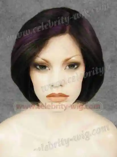 Short Chic Brown Tipped with Purple and Voilet Synthetic Lace Front Wig Victoria Beckham Wig