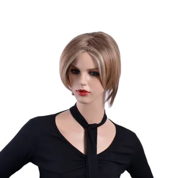 wholesale Short Straight Hair natural  Brown mix blonde  heat resistant synthetic hair Wigs for women