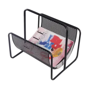 Black Metal Modern Floor Standing Magazine Rack for Home and Office