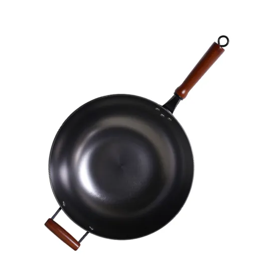 Wholesale Chinese Tradition Nonstick Wok Cast Iron Wok with Wooden Handle