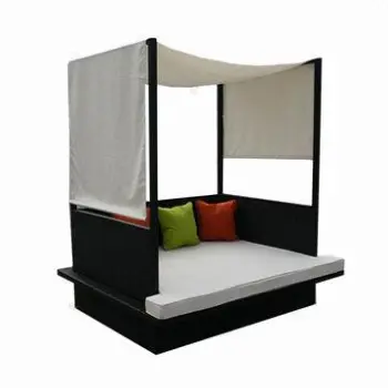 Outdoor rattan bed/outdoor wicker furniture with powder coating