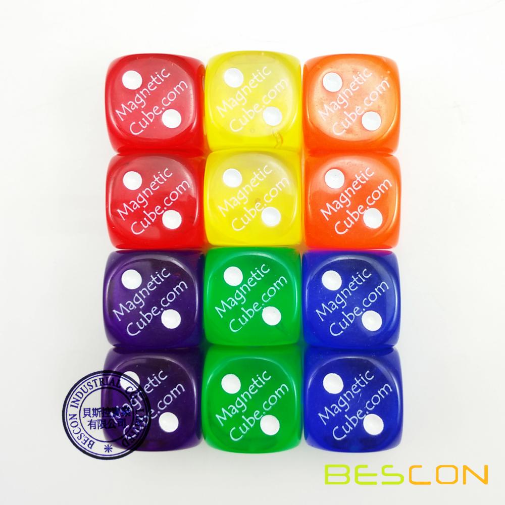 Dés en plastique transparent coloré 19MM, cubes de comptage transparents