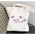 Flowers Cotton Canvas Tote Bag With Zipper