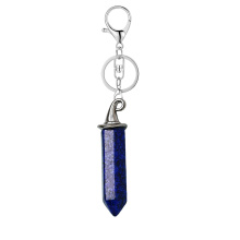 Lapis Lazuli Hexagonal Prism GunBlack Wizard Cap Pendant Keychain