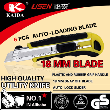 hot selling 6 PCS Auto Loading 18mm Snap Off Blade Utility Cutter Knife