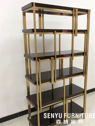 Luxury Gold Steel Wooden Bookshelf for Living Room