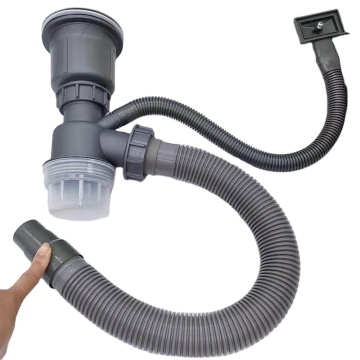 Stainless Steel Single Bowl Siphon Sink Drainer Strainer Set with Round Plastic Polished Finish