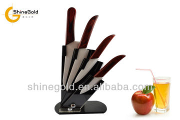 The wooden handle ceramic knives with acrylic block