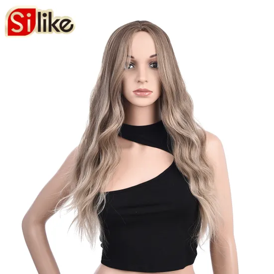 High Quality Ombre Ash Blonde Color Machine Made Wig For Black Women Daily Use Heat Resistant Synthetic Body Wave Haircut Wigs