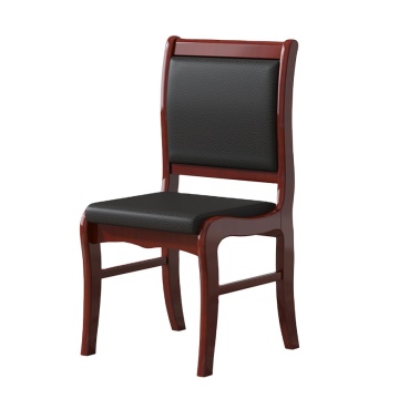Classic Solid Wood Meeting Guest Chairs with Durable Black Leather Cushions: Robust Office Visitor Furniture for Wood Office Chairs