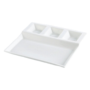 Modern White Ceramic Tray with Sauce Dishes - 10 Inch 4 Compartments for Hotel and Party Use
