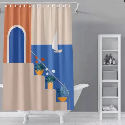 Wholesale Waterproof Polyester Bathroom Printed Shower Curtains