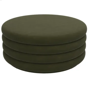 Factory Direct Green Velvet Round Ottoman with Channel Tufting for Upholstery and Pouf Use