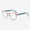 Round Acetate And Metal Combined Unisex Optical Frames 23A3075