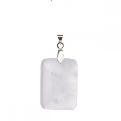 Natural Rectangle Crystal Quartz Healing Pendant Necklace with 16inch Silver Chain