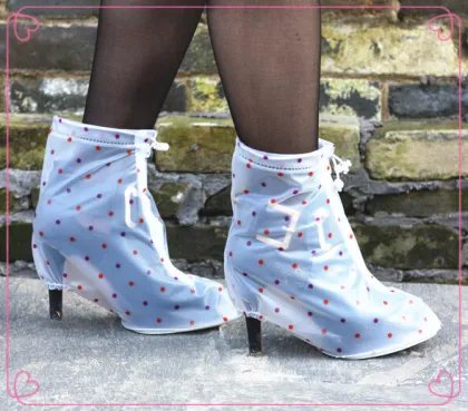 PVC waterproof women high heel reusable rain boot shoe cover