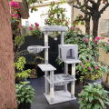 Large Cat Condo Tree Tower 4-Level Eco-Friendly Wooden Indoor/Outdoor Cat Tree Scratching Posts Climbing Platforms Sleeping
