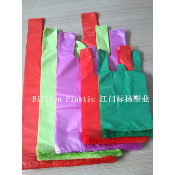 Colorful HDPE Handle T-Shirt Plastic Vest Carrier Gusset Poly Shopping Wholesale Store Grocery Bag Plastic Packing Bag