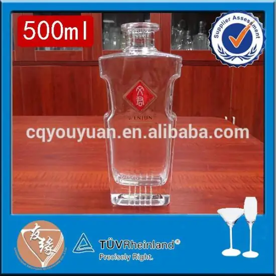 custom shaped liquor spirits original brand white flint glass empty 500ml glass bottle weight