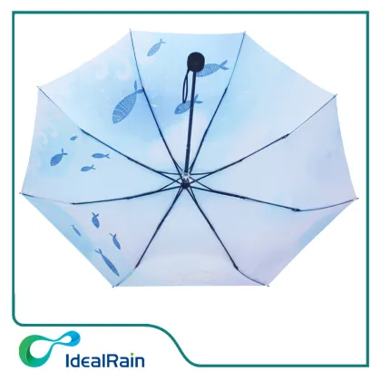 Hot Sale Blue Fabric Fish Print 3 Fold Umbrella Gift Umbrella
