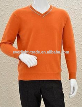 Man's pure cashmere v-neck pullover long sleeves orange color sweater