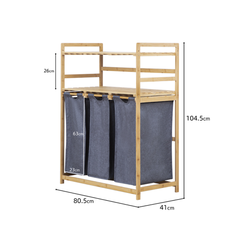 رف تخزين من الخيزران بطبقتين وثلاثة أدراج