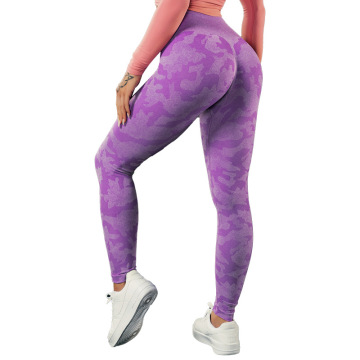 Pantalones deportivos de camuflaje de punto sin costuras absorbentes de sudor para correr melocotón hip fitness pantalones de yoga