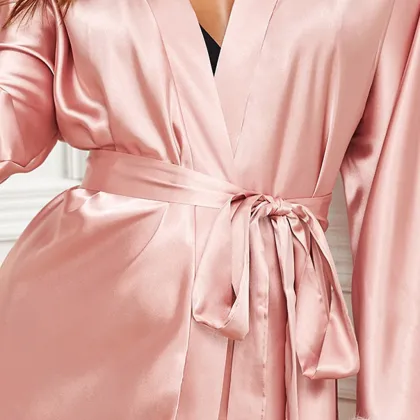 Women's Solid Pink Silk Pajama Set with Robe and Satin Underwear