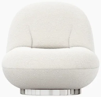 White Boucle Fabric and Stainless Steel Upholstered Lounge Chair for Modern Home Living
