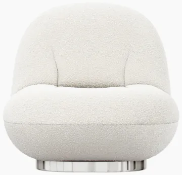 White Boucle Fabric and Stainless Steel Upholstered Lounge Chair for Modern Home Living