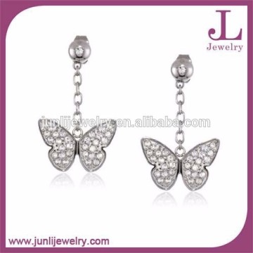 Butterfly CZ Pendant Stainless Steel Jewelry Earrings Fashion Design Hanging Earrings
