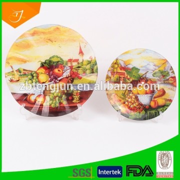 wholesalable tempered glass dishes with fruit design ,glass cake plates