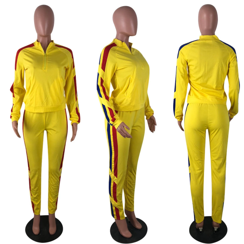 Casual sport 2 piece stripe side women tracksuit