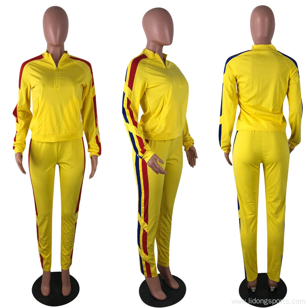 Casual sport 2 piece stripe side women tracksuit