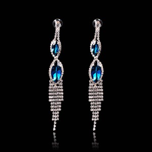 Water Droplets Crystal Long Dangles Earrings Wedding