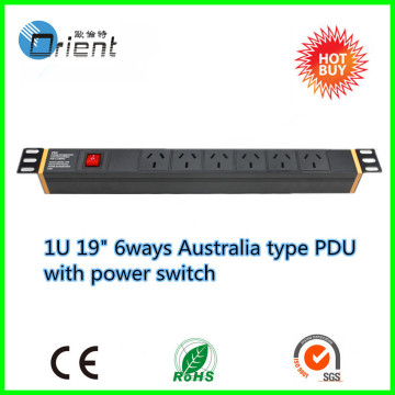 1U 6 ways Australia type PDU wiht switch