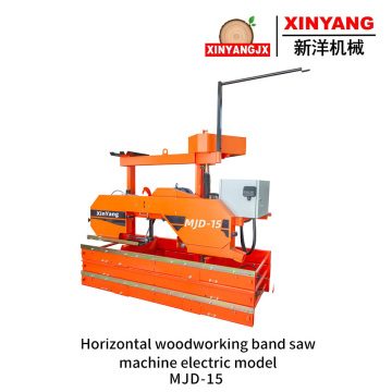 Orange horizontal woodworking band saw electric model