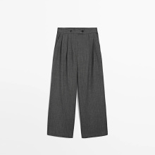 Women's Gray style commuting style double-layer pleated woolen pants